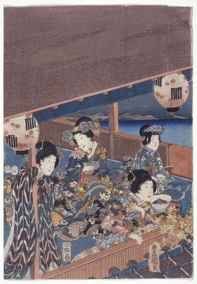源氏三联画的一部分（彩色木刻） 作者 日本学校
