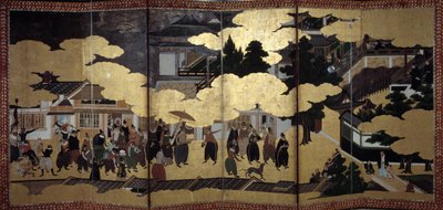 “葡萄牙”屏风：代表 16 世纪葡萄牙耶稣会传教士抵达日本。 由卡诺学派（？）实现。 1593-1600。 里斯本古代艺术博物馆 作者 日本学校