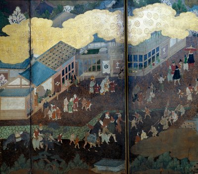 “葡萄牙”屏风：代表 16 世纪葡萄牙耶稣会传教士抵达日本。 细节。 由卡诺学派（？）实现。 1593-1600。 里斯本古代艺术博物馆 作者 日本学校