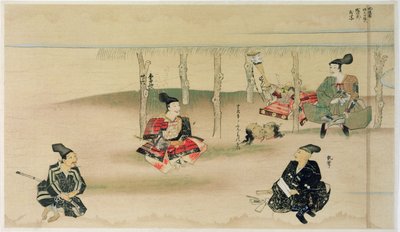 Samurai Takezaki在1274年蒙古入侵日本期间向Adachi Morinume提供了两名蒙古入侵者的头像，1921年5月，Kokka杂志的插图 作者 日本学校