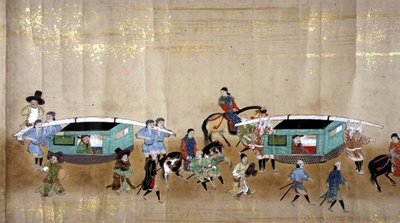 1651年德川家纲继位时在明治1年的第六次韩国驻日本大使馆，可能是狩野正信（1625-94）的作品（卷轴画）（细节）（参见79781）。 作者 日本学校