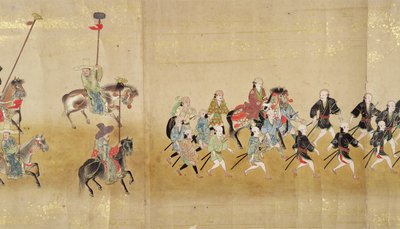 在1651年德川Ietsunas继承时，在Meireki 1的第六个韩国驻日使馆，可能是Kano Masunobu（1625-94）（卷轴画）（细节） 作者 日本学校