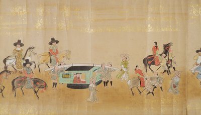在1651年德川Ietsunas继承时，在Meireki 1的第六个韩国驻日使馆，可能是Kano Masunobu（1625-94）（卷轴画）（细节） 作者 日本学校