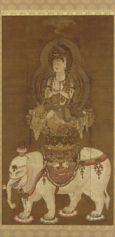 平安时代 - 富根（Fugen Bosatsu）平安时代（丝绸上的墨水，金银） 作者 日本学校