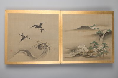 30 幅花鸟和风景画，18 世纪晚期（画册；丝绸） 作者 日本学校