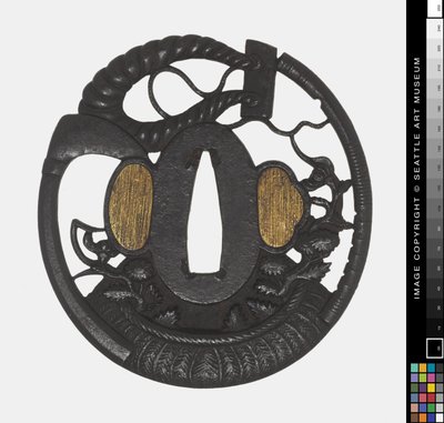 Tsuba: Flowers, Scythe, Rope, early 18th century (Iron) 作者 日本学校