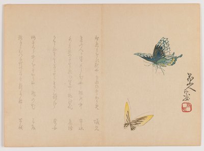 两只蝴蝶，1860年（木刻版画，水平Chûban洋子格式） 作者 日本学校