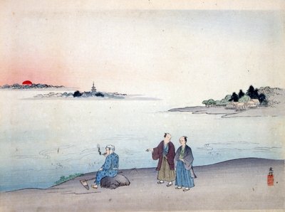 两个人在湖边散步，约1870年 作者 日本学校