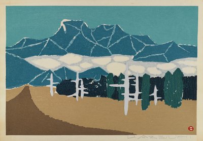 无题（雪山风景），归功于U. Azeuhi（木版彩色印刷） 作者 日本学校