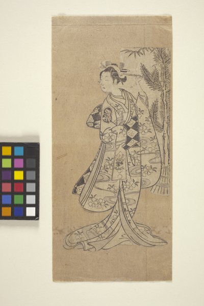 无题（站在树前的女人）（彩色木刻版画） 作者 日本学校