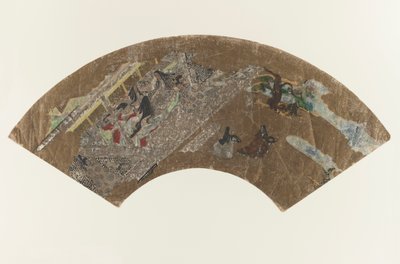 无题 - 扇形画的女士们坐在亭子里玩游戏，1603-1868 作者 日本学校