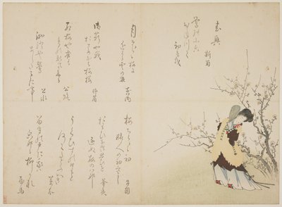 中国宫廷服装的女人，c.1830-44（彩色木版画，毛皮大衣上的karazuri） 作者 日本学校