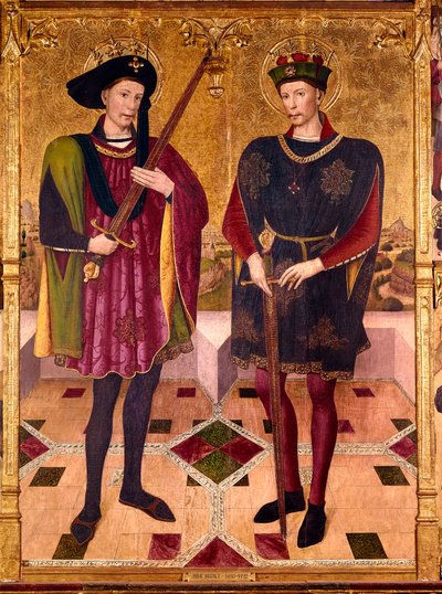 Saint Abdon 和 Saint Sennen，公元 303 年左右在罗马皇帝戴克里先 (245-313) 对基督徒的迫害下死去的殉道者 作者 海梅·休格（Jaume Huguet）