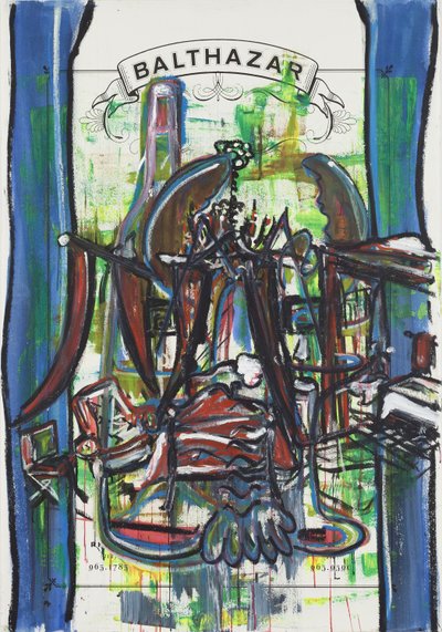 Après Le Vernissage，2012 年（水彩纸上的混合媒介，裱在面板上，背面印有食谱） 作者 杰·巴特勒