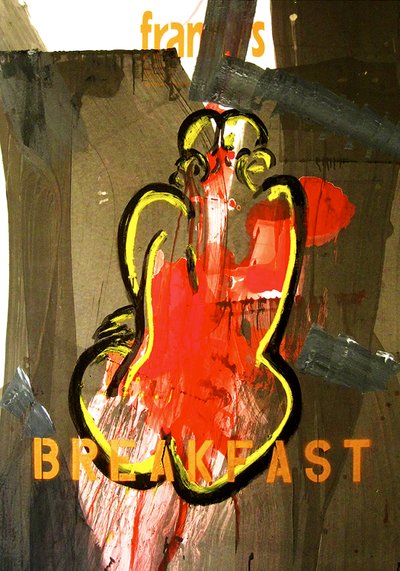 早餐，2010 年（水彩纸上的混合媒介，裱在面板上，背面印有食谱） 作者 杰·巴特勒