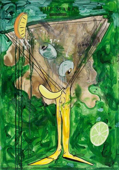 水果闯关》，2010 年（水彩纸上的混合媒介，裱在面板上，背面印有食谱） 作者 杰·巴特勒