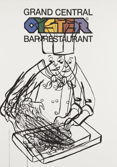 生蚝吧，2015（水彩纸上的混合媒介，裱在面板上，背面有食谱） 作者 杰·巴特勒