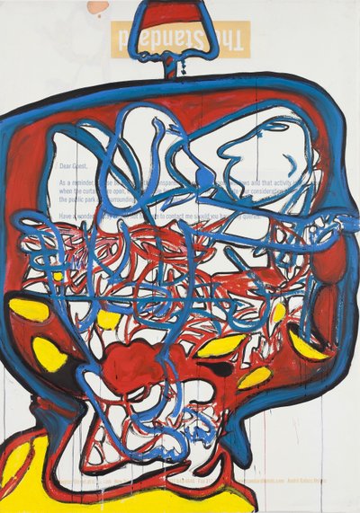 遥控器》，2012 年（水彩纸上的混合媒介，裱在面板上，背面印有食谱） 作者 杰·巴特勒