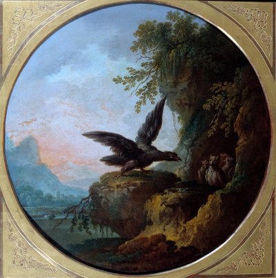 鹰和猫头鹰让-德-拉封丹的寓言插图。让-巴蒂斯特-克劳多（1733-1805 年）的画作 作者 让-巴蒂斯特·克劳多