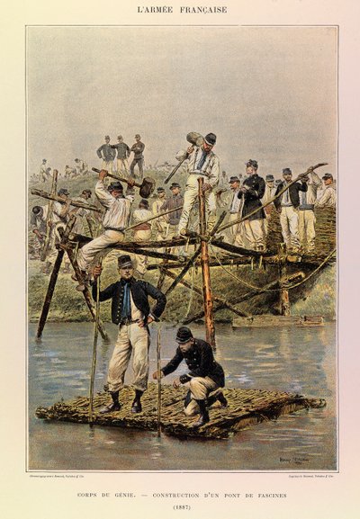 儒勒-理查德上尉的法国军队的类型和制服，由爱德华-迪特尔（1848-1912）画的。Genie军团；1887年建造的一座桥，私人收藏。 作者 让·巴蒂斯特·爱德华·Detaille