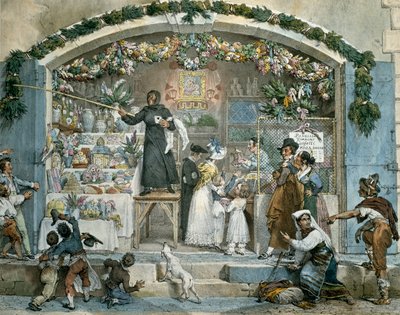 罗马的贝法纳 (Befana in Rome)，由让·巴蒂斯特·托马斯 (Jean-Baptiste Thomas，1791-1834 年) 印刷， 作者 让-巴蒂斯特·托马斯