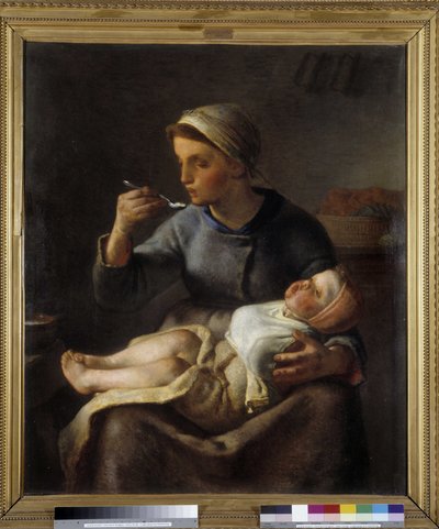 女人让她的孩子吃（稀饭） 作者 Jean Francois Millet