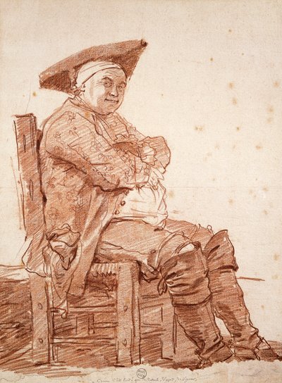 让·奥诺雷·弗拉戈纳尔（Jean Honore Fragonard，1732-1806 年）创作的《被称为波斯蒂廖内 (Postiglione)》的坐着男子肖像，乐观的绘画 作者 Jean Honore Fragonard
