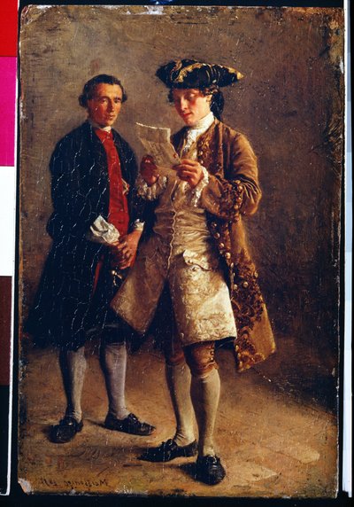 读信 - Ernest Meissonier（1815-1891 年）的油画，布面油画 作者 让·路易斯·欧内斯特·迈森尼尔