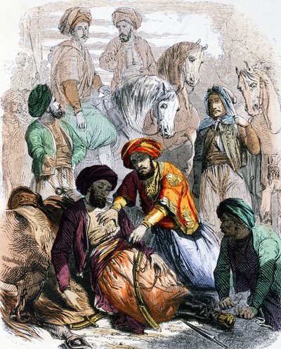 易卜拉欣-帕夏（Ibrahim Pasha，1789-1848 年）在打击瓦哈比派的战役中为一名垂死的士兵祈福 作者 Jean Adolphe Beauce