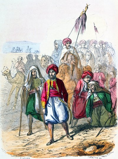 易卜拉欣-帕夏（Ibrahim Pasha，1789-1848 年）在打击瓦哈比教派的战役中与他的部队徒步前进 作者 让·阿道夫·博斯