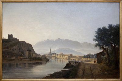 从 Quai de la Graille 拍摄的格勒诺布尔景观，Jean Achard（1807-1884）于 1837 年创作的油画。摄影，KIM Youngtae，格勒诺布尔，格勒诺布尔博物馆。 作者 让·亚历克西斯·阿查德