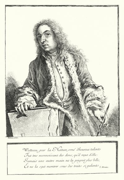 法国艺术家 Antoine Watteau 自画像（版画） 作者 让·安托万（后）瓦托