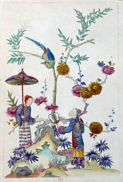 绘画来自一个中国花瓶：花园里的情侣。 让·安托万·弗雷斯 (Jean Antoine Fraisse) 的绘画（18 世纪） 作者 让·安托万·弗赖斯（Jean Antoine Fraisse）