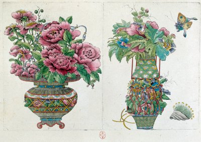 画自中国花瓶：花盆。 让·安托万·弗雷斯 (Jean Antoine Fraisse) 的绘画（18 世纪） 作者 让·安托万·弗赖斯（Jean Antoine Fraisse）