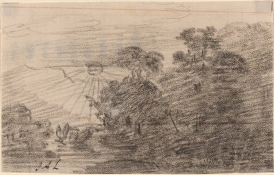 山区湖面上的夕阳 作者 让·安托万·林克