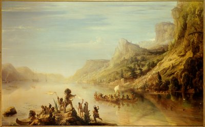 法国探险家 Jacques Cartier (1491-1557) 于 1535 年发现并攀登了加拿大的圣劳伦斯河。 Jean Antoine Theodore Gudin (1802-1880) 作画 作者 让·安托万·西奥多·古丁