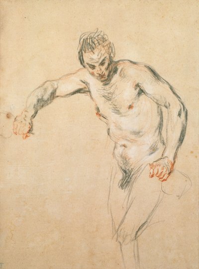 萨特倒酒，1716年（粉笔在纸上） 作者 Jean Antoine Watteau