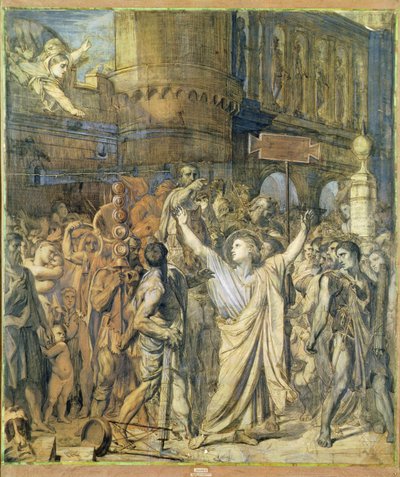 St. Symphorian的殉难，1834年（描图纸上的钢笔和墨水） 作者 让·奥古斯特·多米尼克·英格里斯