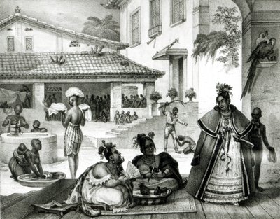 西加诺斯人的房屋内部，选自《布雷西尔的图画和历史之旅 作者 让·巴蒂斯特（后）Debret