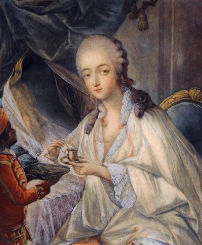 珍妮·贝库（JeanneBécu），杜巴里小姐（1743-1793），配一杯咖啡 作者 让·巴蒂斯特（Jean Baptiste）安德烈·高铁（AndréGautier）Dagoty