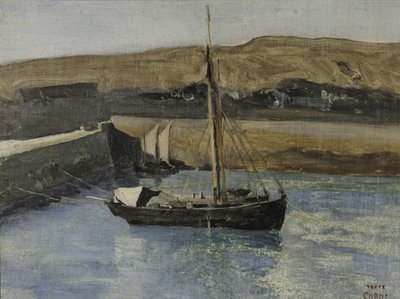 一艘渔船，Honfleur，1830年（纸上油） 作者 让·巴蒂斯特·卡米尔·科罗