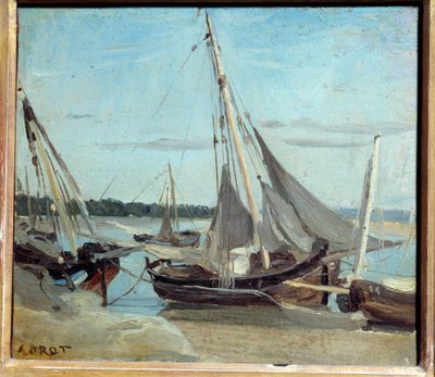 特鲁维尔海峡的渔船。 卡米尔柯罗 (1796-1875) 的绘画 作者 让·巴蒂斯特·卡米尔·科罗