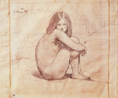 Naked girl sitting, drawing by Jean-Baptiste-Camille Corot (1796-1875) 作者 让·巴蒂斯特·卡米尔·科罗