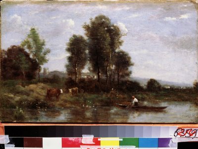 "Paysage a la riviere"（有河的风景） Peinture de Camille Corot (1796-1875) 19eme siecle 远东艺术博物馆，俄罗斯，哈巴罗夫斯克 作者 让·巴蒂斯特·卡米尔·科罗