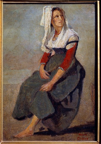 意大利玛丽亚·德·索雷的肖像，抬头坐着卡米尔·柯罗（Camille Corot）的硬纸板绘画 作者 让·巴蒂斯特·卡米尔·科罗