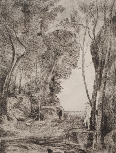 《小牧羊人》，1855年的原始印象，于1921年印刷。 作者 让·巴蒂斯特·卡米尔·科罗