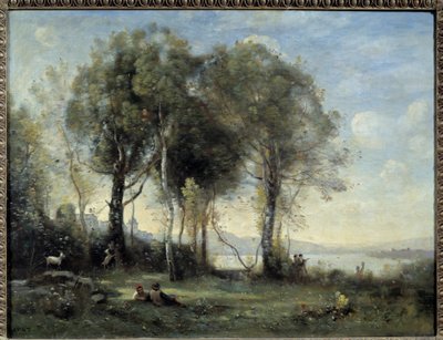 贡道夫城堡的山羊。卡米尔-柯罗（1796-1875）的画作 作者 Jean Baptiste Camille Corot