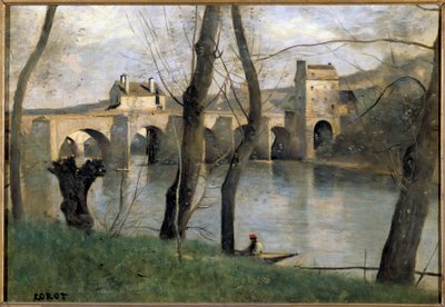 曼特斯桥的景色 卡米尔柯罗 (1796-1875) 19 世纪的绘画作品。 0,38x0,55 m 巴黎卢浮宫博物馆 作者 让·巴蒂斯特·卡米尔·科罗