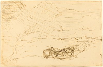 前往城镇的马车 Le Charriot allant a la ville, 1860. 作者 让·巴蒂斯特·卡米尔·科罗