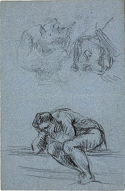 抱头坐像和两幅漫画（正面）；月轮中的四个人物（背面） 作者 让·巴蒂斯特·卡尔佩